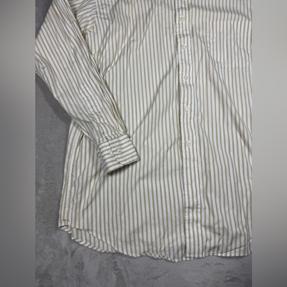 Chaps Ralph Lauren Yellow White Striped Button Down Cotton Dress Shirt 16.5 - Picture 5 of 15